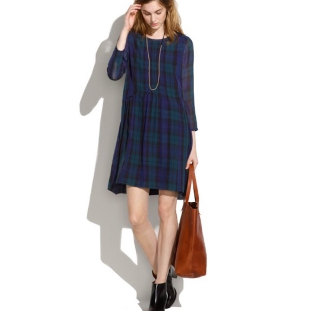 Madewell autumn plaid tartan 100% silk dress XS